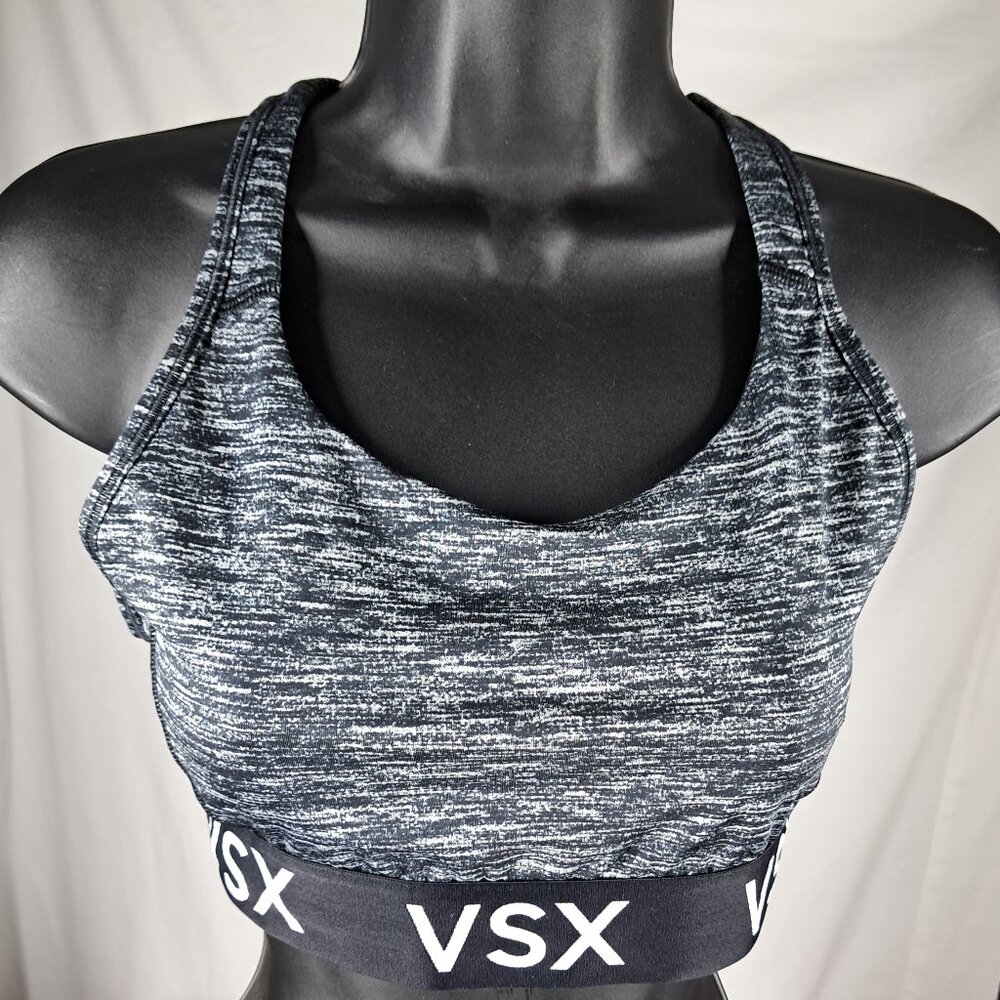 VSX Victoria's Secret Black/Gray Racer Back Sports Bra Medium Athleisure Workout